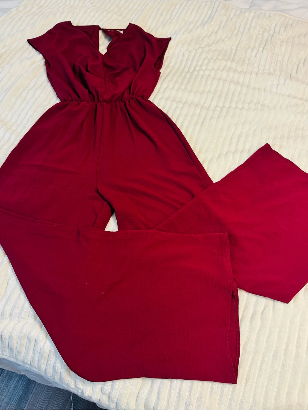 She + Sky Burgundy Wrap Front Wide Leg Jumpsuit Size M